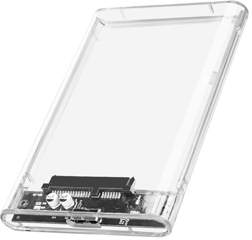 Carcasa Disco Duro 2,5 Transparente con USB 3.0 Cable Caja Externa para HDD SSD SATA de 7mm/9,5mm hasta 6TB con Chip Inteligente UASP Trim Diseño Transparente Antigolpes Plug-to-Play Sin Herramienta