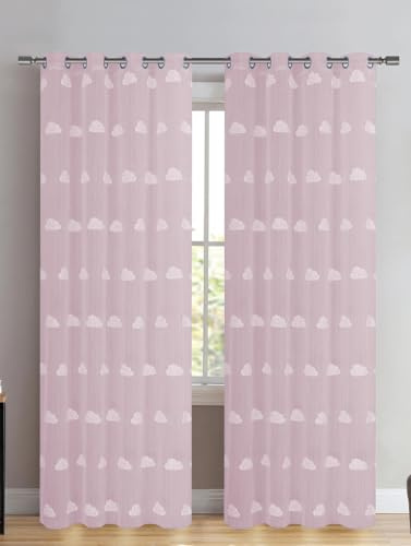 HOME ZEN HOUSEHOLD LINEN DEMETRA - Cortina de interior moderna con nubes, 140 x 270 cm, panel individual transparente con 8 anillas, para dormitorio, salón (rosa)
