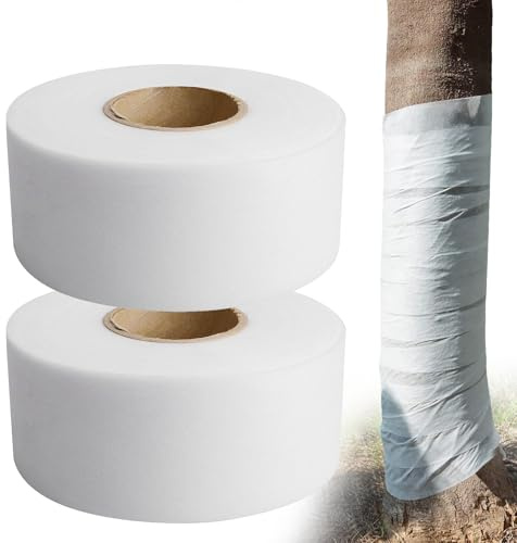 Slvoaujtk 2 Rotoli Tessuto Non Tessuto per Piante Ciascuno delle Dimensioni di 8cm×30m Involucro Isolante in Telo Termico Bianco la Protezione Tronco di Albero Riutilizzabili Telo Antigelo per Piante