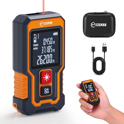 Laser Entfernungsmesser 80 m,CIGMAN Digitaler Lasermessgerät mit Hohe Genauigkeit,Tragbarer Lasermessgerät M/In/Ft Einheit Hintergrundbeleuchtetes LCD zur Messung Entfernung/Fläche/Volumen/Pythagorean
