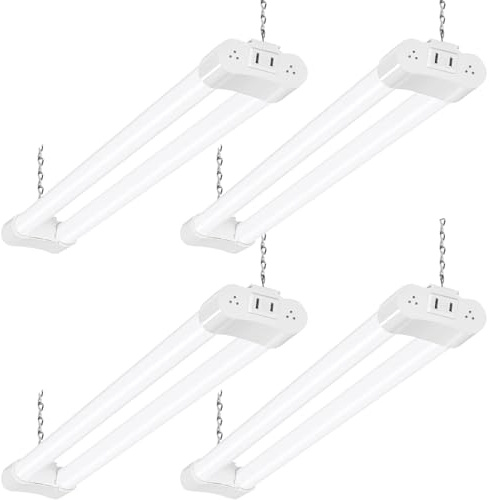 hykolity 4 Pack Linkable LED Shop Light for Garage, 2FT 30W Utility Light Fixture, 3500lm, 5000K Daylight Linkable Shop Lights with Power Cord, Hanging or Flush Mount, White - ETL