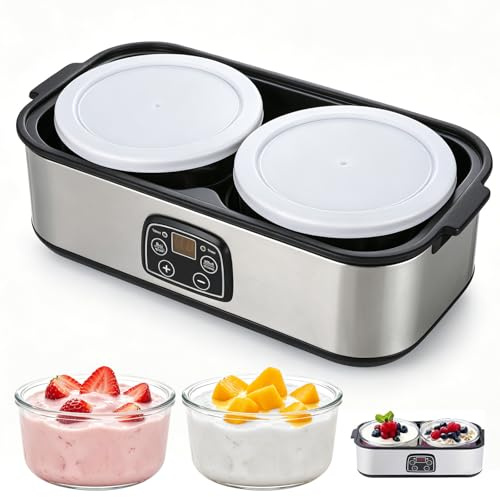 Macchina automatica per yogurt, 2 l, digitale, con 2 bicchieri, marmellata, gelato e budino, yogurt, per yogurt greco, formaggio, natto, vino di riso