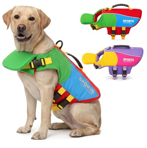 SMALLLEE_LUCKY_STORE Colorblock - Chaleco salvavidas para perros pequeños, medianos y grandes, chaleco salvavidas reflectante para mascotas con flotador frontal de barbilla y asa de rescate, chaleco