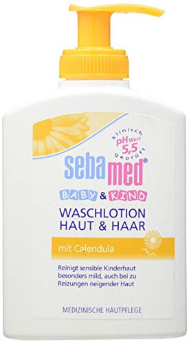 Sebamed Baby & Kind Waschlotion Haut & Haar mit Calendula 200 ml, reinigt sensible Kinderhaut besonders mild, auch bei zu Reizungen neigender Haut