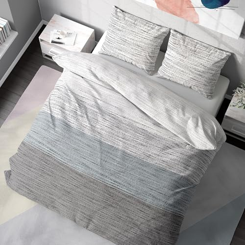 DILIOS Premium Bettwäsche 200x200 – 100% Baumwolle, ÖKO-TEX-Zertifiziert, Renforcé, Аtmungsaktiv & Аntiallergisch, mit Reißverschluss, 3-teilig – Bettbezug + 2 Kissenbezüge 80x80, Weiß, Grau