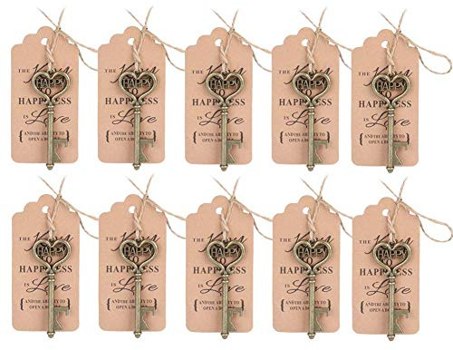 HERCHR 10Pcs Bottle Openers Vintage Keys Bottle Openers with Paperboard Tag Cards,Keychain Rustic Wedding Favors Bridal Shower Party Favors Decoration
