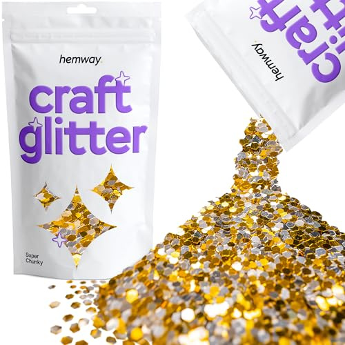 Hemway Craft Glitter Gold Silver 100g Super Chunky Glitter | for Crafts, Resin, Cosmetic, Nail, Face, Body, Festival, Tumblers, Art, Candle, Crafting