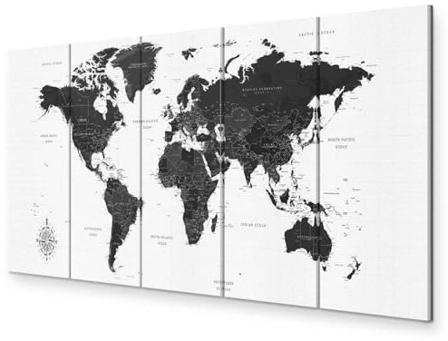 murando - Akustikbild Weltkarte 5 tlg - Bilder Akustikschaum Schallschutz Wand Deko Kunst Akustikpaneele Wandpaneele Schalldämmung Wandbild Schallabsorber Akustikplatten schwarz weiß k-A-0422-b-m