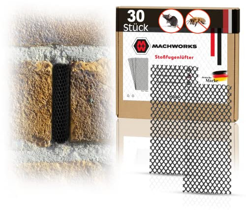 MACHWORKS® XL Fugenlüfter [30 Stück] - Wespen und Mäuseschutz | Fugengitter für hohe Stoßfugen zur Kinderleichten Nachrüstung durch Easy Fit System | Geeignet für Klinker und Stoßfugen bis 130mm Höhe