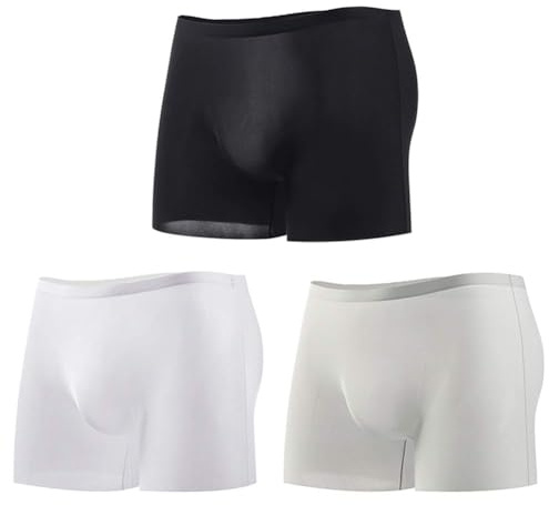 Alienjoy Boxershorts för män, tunna issilke, underkläder, sexiga genomskinliga sömlösa trosor, hudvänliga, låga stigar, A1-svart/vit/grå (förpackning med 3), L