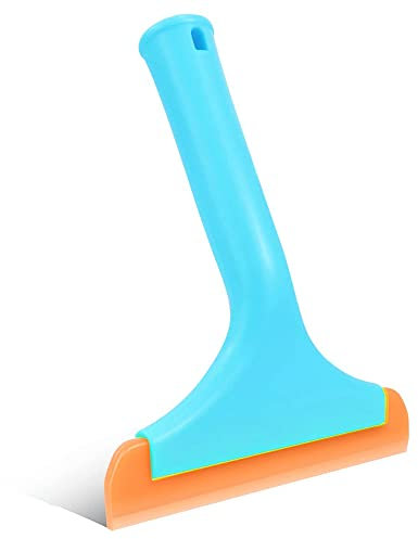 Gebildet Manico Plastica Tergivetro Gomma Tergivetro in Silicone, Tergivetro per Doccia per Porte in Vetro, Finestra, Porta della Doccia, Vetro, Parabrezza Auto (Maniglia Blu, Lama Gomma Arancione)