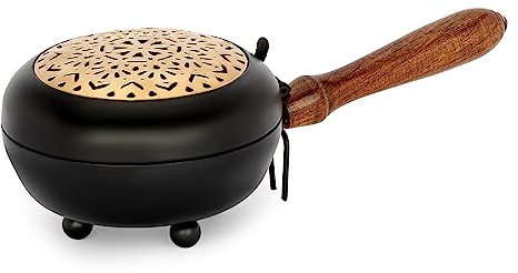 NKlaus Encensoir Mandala Fleur métal Noir avec poignée Bois 24x12x7cm Encensoir 14649