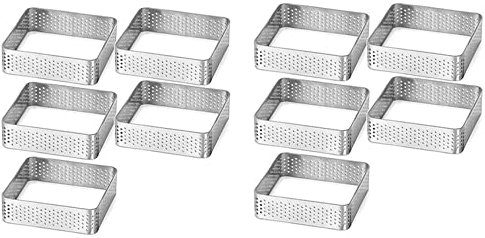 IGUATU Moule à tartelettes en acier inoxydable avec pour tartes perforées, moule à tartes, forme carrée, cercle pour pâtisserie, lot de 10
