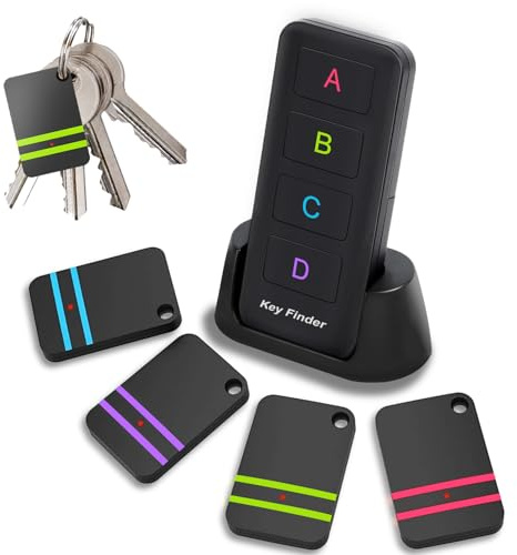 Remote Control Finder, Pack of 4 Find My Keys Device Stick on Remote Finder Beeper, Tracker Tags for Car Keys and Phones | 135Ft Range 85dB RF Key Locator, Lost Key Finders That Make Noise (Black)