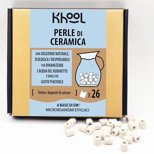 KHOOL | 26 Perle di ceramica EM* naturali | Filtro acqua rubinetto e caraffa filtrante | Migliora il gusto dell’acqua | Anticalcare naturale | Utilizzabili in lavatrice o lavastoviglie | 10 mm