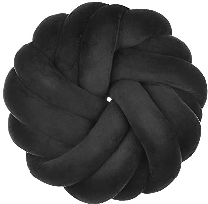 Cojín con nudos anudados, 35 x 35 cm, cojín decorativo para bebé, cojín decorativo hecho a mano, redondo, cojín para sofá, cama, dormitorio, hogar, decoración moderna con nudos, color negro