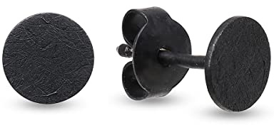 Ohrstecker Schwarz oxidiert, 925 Silber, 8 mm, eismatt rund