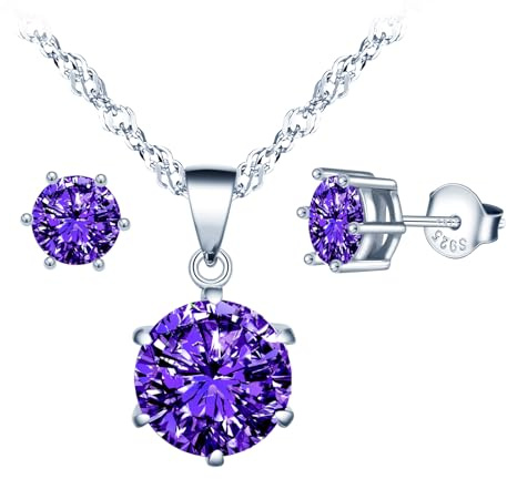 MICSAVI Collana e Orecchini Set di Gioielli da Donna Ciondolo Zirconia cubica con Catenina in Argento Sterling 925