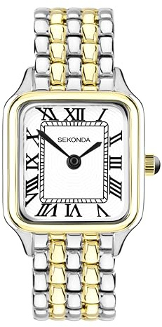 Sekonda Klassische Monica Maxi Damen-Quarzuhr 30 mm in Weiß mit Analoganzeige und Armband aus Legierung, Zweifarbig, Klassisch oder Luxus