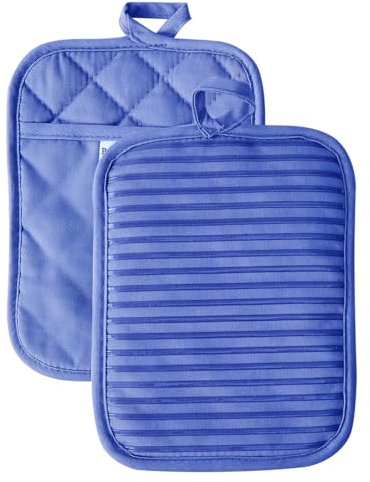 Kitchen Everyday Basic Topflappen, hitzebeständig, Untersetzer, weiches Silikon, wasserabweisend, Topflappen-Set, Ofenhandschuhe mit Tasche, 2-teiliges Set, 17,8 x 22,9 cm, Dunkelblau