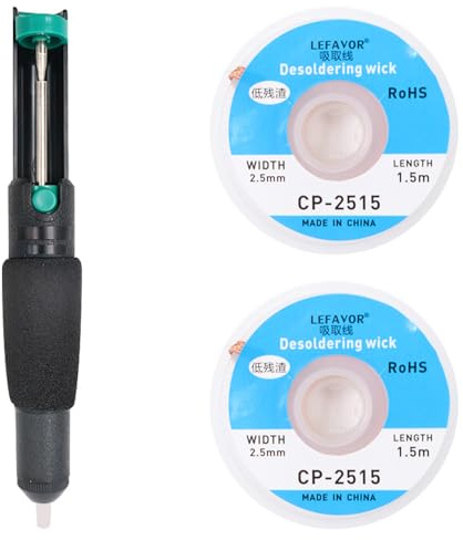 FONGKNOX Lödpump set 21 cm lödpump med 2 lödvekar 2,5 mm x 1,5 m lödpump set lödveke och lödventil