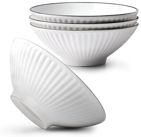 NUTRIUPS 19.5x7.3cm Bols Ramen Set de 4-1000ML Bols Pho, Bols à Nouilles en Céramique, Bols à Soupe, Bols à Salade - Passent au Micro-ondes et au Lave-Vaisselle
