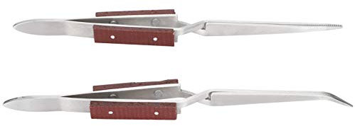 Pincettes à Souder, 2 Pièces Pince à épiler à Verrouillage croisé Fixe Pince à Souder à Poignée en Fibre Ensemble de Pinces à Souder Bijoux à Souder Pointe Droite Incurvée Outil