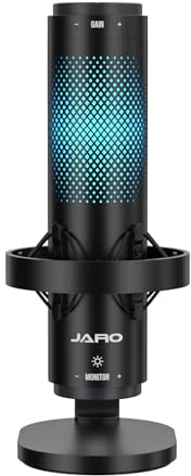 JARO USB Multi-Polar Pattern Condenser Microphone with Mute Noise Cancelation RGB for Podcasting Gaming Streaming YouTube Zoom AMSR Singing Recording [Compatible with PC Laptop Mac PS4/5], J101-CS
