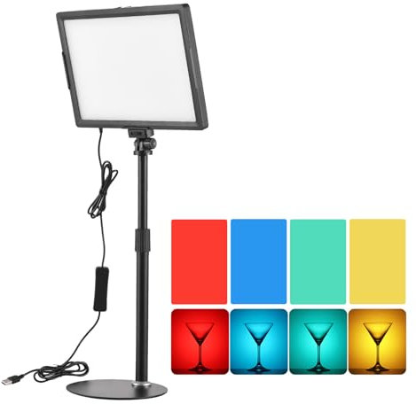 Andoer Luz LED de vídeo LED de 15 W, 3000 K – 6500 K, intensidad regulable, con trípode de luz, alimentación por USB, para transmisión en directo, grabación de vídeo, reuniones en línea, enseñanza,