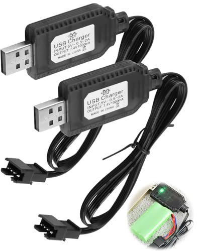 2 Pezzi 7.4V USB Chargeur Câble RC Universel avec Connecteur SM-4P Plug pour 2S 7.4V LiPo Batterie Compatible avec Voiture RC Bateau Drone Avions RC et Autres Jouets télécommandés, LED Indicatrice