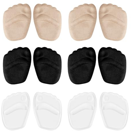 6 Pairs Metatarsal Pads for Women, Forefoot Cushion Inserts for Women Shoes, Non-Sliding Insole Pads for Open Toe Shoes, Ball of Foot Cushions, Shoe Filler, Reduce Foot Slip