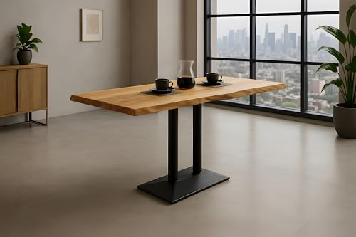 SAM Bistrotisch Isla, Mangoholz massiv & Natur, Säulentisch/Esstisch 120x60 cm, Baumkante, Gastrotisch mit Mittelfuß, Eisen schwarz