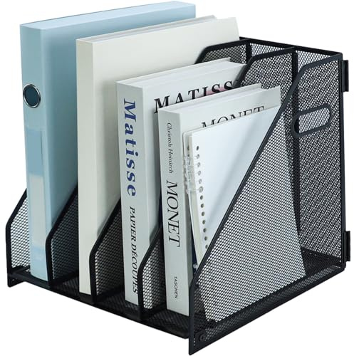 HIHOBDAY Desk Organizers Metal Desk Magazine File Holder Rack File Organizer for Office Desktop,Home Workspace,4 Vertical Compartments