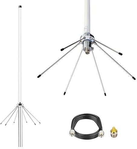 Dubbelbandsbasrepeterantenn 2 m 70 cm UHF VHF GMRS | 144–148 MHz och 430–460 MHz antenn med 9,75 m kabel för Ham Radio amatörradio basstationer