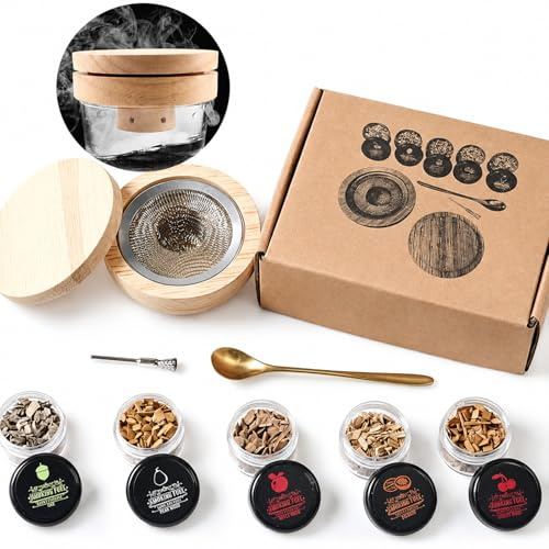 Kit affumicatore per cocktail, whisky, affumicatore con 5 trucioli di legno, generatore di fumo per cocktail, whisky, bourbon, vecchio stile, accessorio da cocktail, regalo per uomini, papà, marito