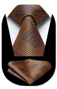 HISDERN Cravate Homme Plaid Mariage Élégant Cravates et Pochette Classique Ensemble de Cravate Mouchoir à Motif Pied-de-poule d'affaires