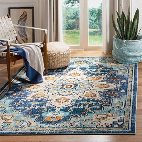 SAFAVIEH Tapis de Sol Vieilli pour Salon, Salle à Manger, Chambre à Coucher - Madison Collection, Tapis à Poil Court, Bleu et Bleu Clair, 160 X 229 cm