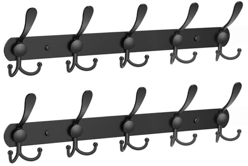 LYLIN Porte Manteau Mural en Acier Inoxydable, Patères Porte Manteaux Crochet Mural pour Manteaux Serviettes Peignoirs (Noir Mat, 15 Crochets, 2pcs)