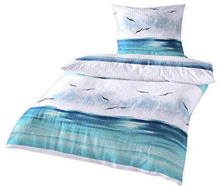 Traumschlaf • Seersucker Bettwäsche Set • Bügelfrei• luftig leichte Sommer-Bettwäsche im Maritimen Look •