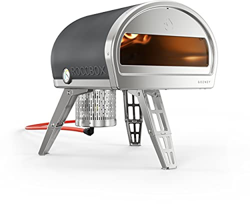 ROCCBOX Gozney Portable Outdoor Pizza Oven - Includes Professional Grade Pizza Peel, Built-In Thermometer and Safe Touch Silicone Jacket - Propane Gas Fired, With Rolling Wood Flame - Grey