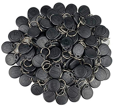 FST (100 Stück) EM 125 kHz EM4100 Keyfobs Zutrittskontrollkarten RFID Proximity TK4100 Keychains Smart ID Keycard schreibgeschützt (schwarz)