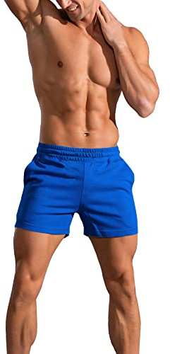 GYMAPE Hombres Culturismo Gimnasio Entrenamiento Pantalones Cortos Deportes Fitness 5 Entrepierna Azul M