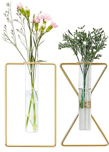 Jarrón de Flores de Pared, jarrón geométrico, jarrón de Cristal Transparente, Plantas Colgantes hidropónicas, florero Decorativo Dorado para Nevera, Ventana, hogar, Fiesta (Oro 5)