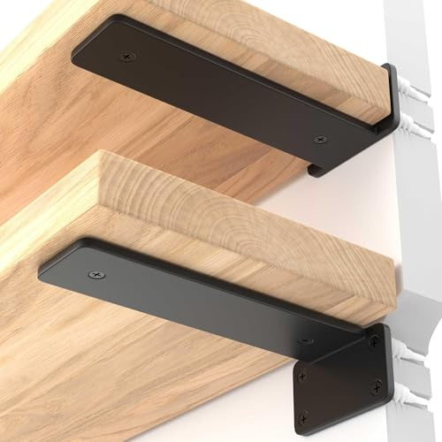 LEOPO 6 Inch Heavy Duty Floating Shelf Bracket, 4 Pack Rustic Industrial Hidden Metal Shelf Bracket for Kitchen, Bathroom, 1/5” Thick