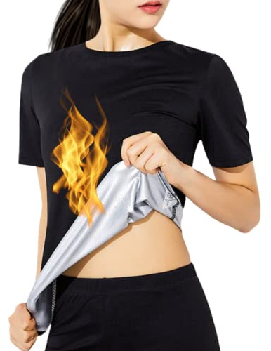 Nano Hertz T-Shirt de Sudation à Manches Courtes Ventre Plat Maigrir Sauna Suit Shapewear Costume D'entraînement Formateur Shaper Exercice Fitness Gym Yoga Sport Vetement Débardeur Gilet Femme