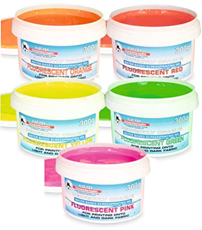 Flat Fox Screen Printing Opaque Water Based Fabric Inks (Value Set Neon, 300g)
