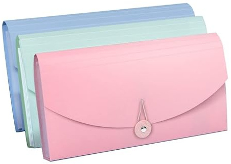 3 Pack A5 Small Expanding File Folder, 13 Pockets Portable Accordion Document Organiser with Index Labels, Waterproof Plastic Wallet for Flashcards Receipts Bills Coupons