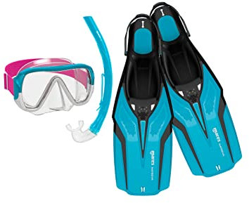 Mares Aquazone Set Nateeva Keewee Jr - Set bestehend aus Maske, Mundstück und Schnorchelflossen für Kinder und Jungen - Aqua, XS