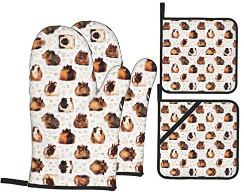 Guantini d'India Stampa Impermeabile Antiscivolo Guanti 4 Pezzi Set Per Cottura Cottura Bbq Guanti Da Forno Resistenza Al Calore