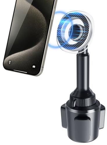 OQTIQ Support Téléphone Voiture Porte-Gobelet Compatible Mag-Safe, pour iPhone 12-17, Rotation 360°, Convient aux Porte-Gobelets 3-4 Pouces, Bras Télescopique - Aucune Fonction de Charge
